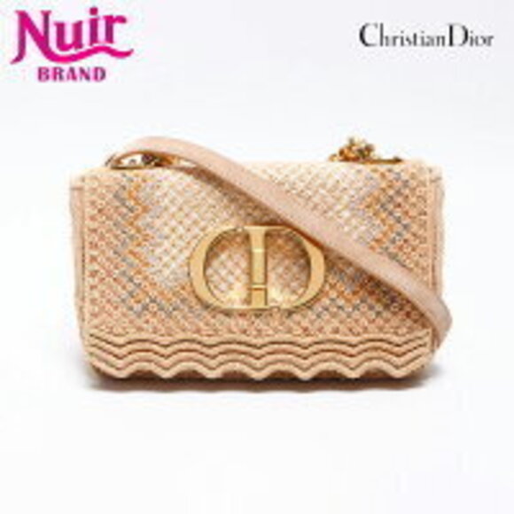 Dior Handbags - Christian Dior Caro Chain Raffia Shoulder Bag Beige